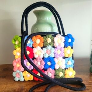 🦚 Colorful Floral Crochet Handbag